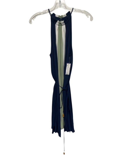 Ramy Brook Size S Navy, White, Green Polyester Sleeveless Striped Ruffle Dress Navy, White, Green / S