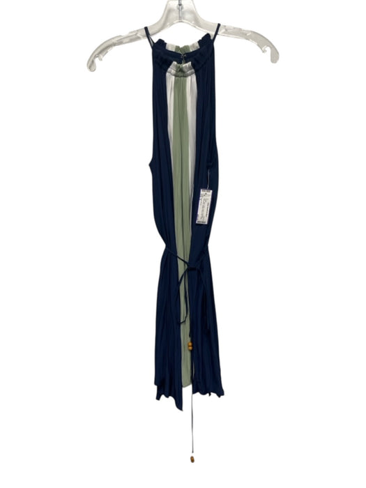 Ramy Brook Size S Navy, White, Green Polyester Sleeveless Striped Ruffle Dress Navy, White, Green / S