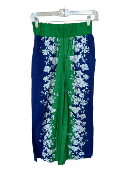 Kourt Size XS Blue, Green, White Cotton Blend Flora & Fauna Elastic Waist Pants Blue, Green, White / XS