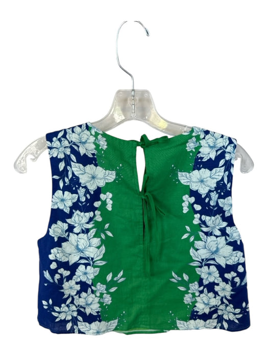 Kourt Size XS Blue, Green, White Cotton Blend Flora & Fauna Tie Sleeveless Top Blue, Green, White / XS