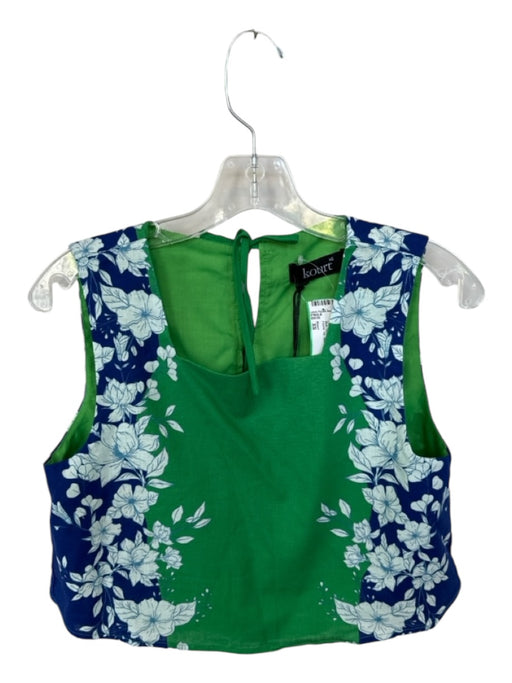 Kourt Size XS Blue, Green, White Cotton Blend Flora & Fauna Tie Sleeveless Top Blue, Green, White / XS