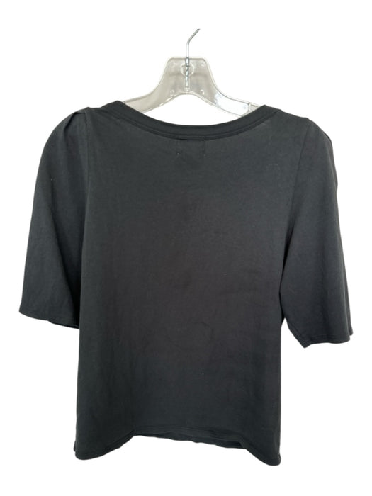 Nation Size M Black Pima Cotton Short Sleeve Pleated Shoulder Top Black / M