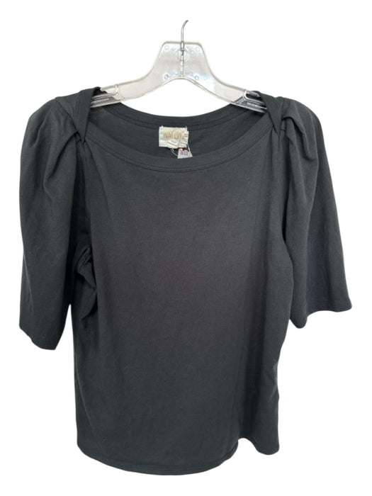 Nation Size M Black Pima Cotton Short Sleeve Pleated Shoulder Top Black / M