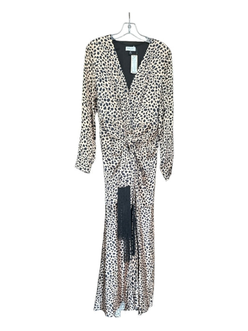 Delfi Collective Size M Tan & black Rayon Long Sleeve Animal Print Tassel Dress Tan & black / M