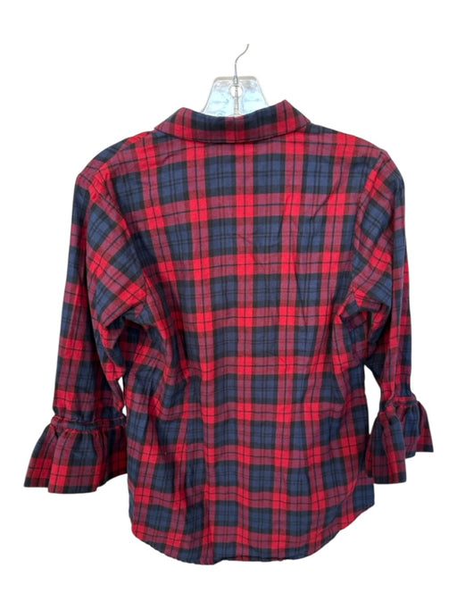 Gretchen Scott Size S Navy & Red Cotton Plaid Long Sleeve Button Down Top Navy & Red / S