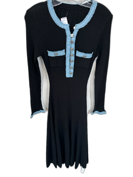Commense Size S Black & Denim Polyester & Viscose Ribbed Denim Detail Maxi Dress Black & Denim / S