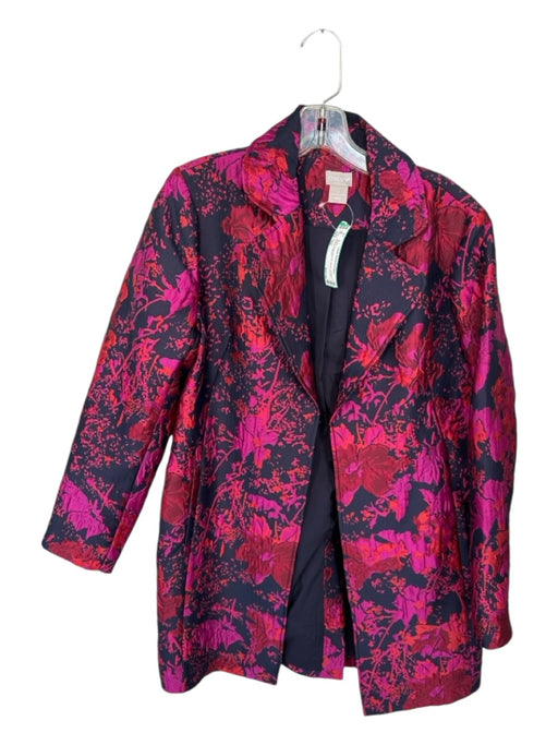 Chicos Size 1/S Pink & Navy Polyester Blend jaquard Abstract Coat Pink & Navy / 1/S