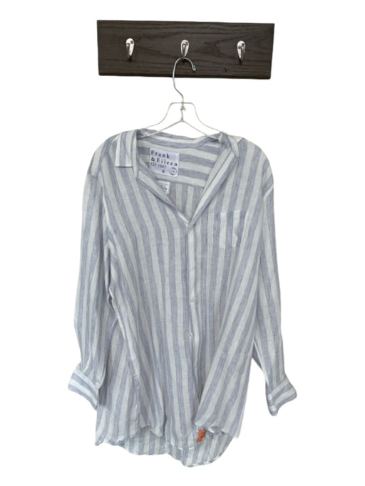 Frank & Eileen Size M Blue & White Linen Long Sleeve Striped Button Down Dress Blue & White / M