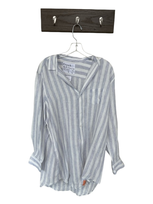 Frank & Eileen Size M Blue & White Linen Long Sleeve Striped Button Down Dress Blue & White / M