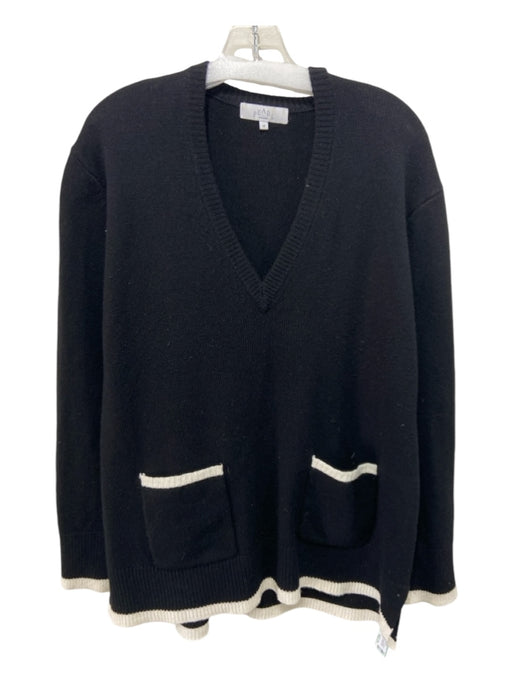 Pearl by Lela Rose Size M Black & White Wool & Cashmere V Neck 2 Pocket Sweater Black & White / M