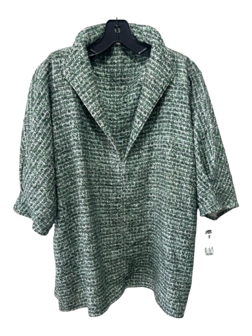 Ann Mashburn Size XL Green Print Cotton Blend V Neck tweed 3/4 Sleeve Top Green Print / XL