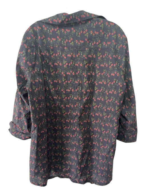 Ann Mashburn Size XL Black, Red & Green Cotton Tunic V Neck Long Sleeve Top Black, Red & Green / XL