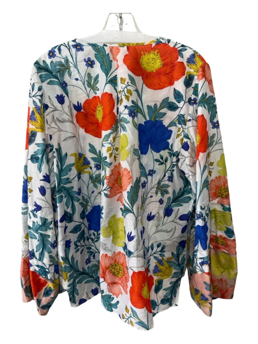 Kobi Halperin Size L White, Orange & Blue Cotton & Silk Floral V Neck Top White, Orange & Blue / L