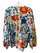 Kobi Halperin Size L White, Orange & Blue Cotton & Silk Floral V Neck Top White, Orange & Blue / L