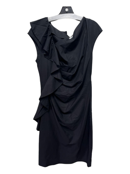 Max Mara Size Medium Black Sleeveless Ruffles Midi Dress Black / Medium