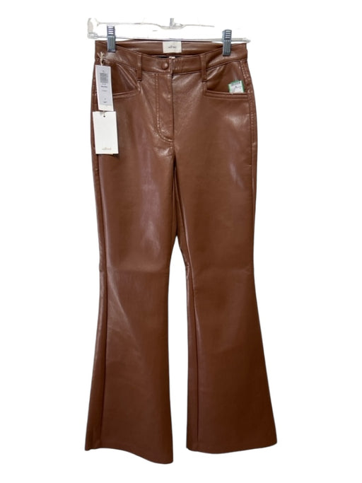 Wilfred Size 0 Brown Faux Leather High Rise Flare Pants Brown / 0