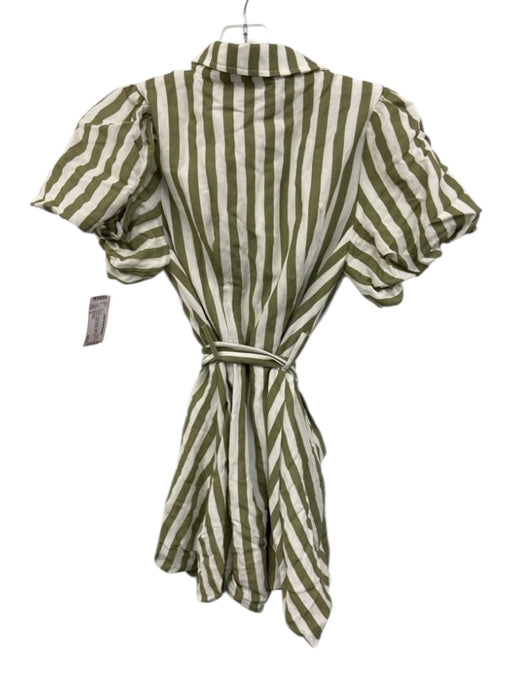 En Saison Size S Green & White Rayon & Nylon Short Puff Sleeve Stripe Mini Dress Green & White / S