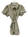 En Saison Size S Green & White Rayon & Nylon Short Puff Sleeve Stripe Mini Dress Green & White / S