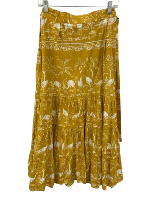 Monsoon and Beyond Size S Mustard Yellow Waist Bag Birds Elastic Waist Skirt Mustard Yellow / S