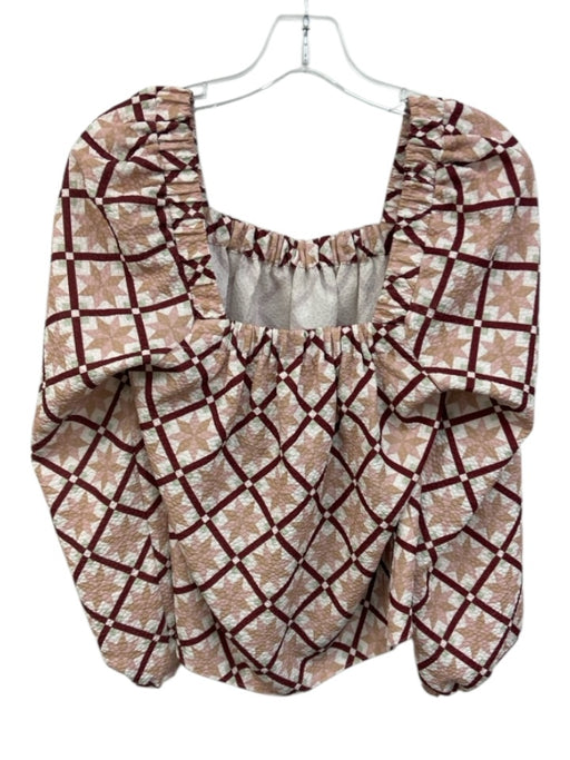 Mason's Daughter Size XS Beige, Red, Multi Polyester Long puff sleeve Top Beige, Red, Multi / XS