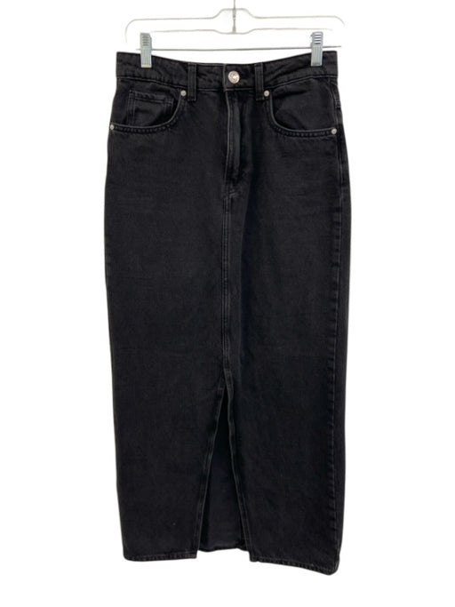 MNG Size S Black Wash Cotton Denim Zip Fly Front Slit Midi Skirt Black Wash / S