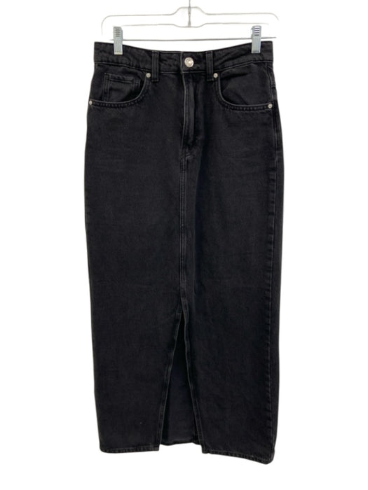 MNG Size S Black Wash Cotton Denim Zip Fly Front Slit Midi Skirt Black Wash / S