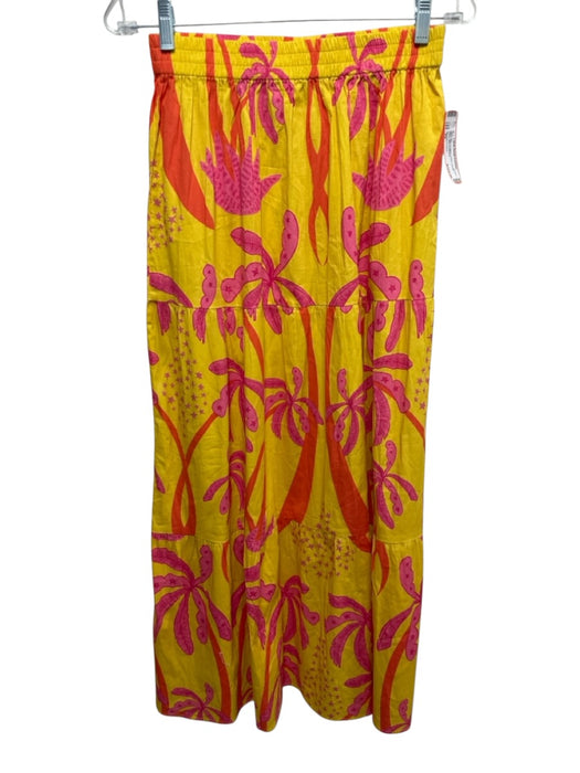 Sheridan French Size XS Pink & Yellow Cotton Elastic Waist Midi Skirt Set Pink & Yellow / XS