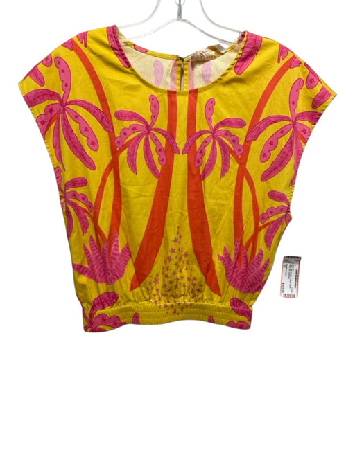 Sheridan French Size XS Pink & Yellow Cotton Elastic Waist Midi Skirt Set Pink & Yellow / XS
