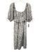 Moodie Size XS Blue & White Cotton Short Puff Sleeve Floral Print Midi Dress Blue & White / XS