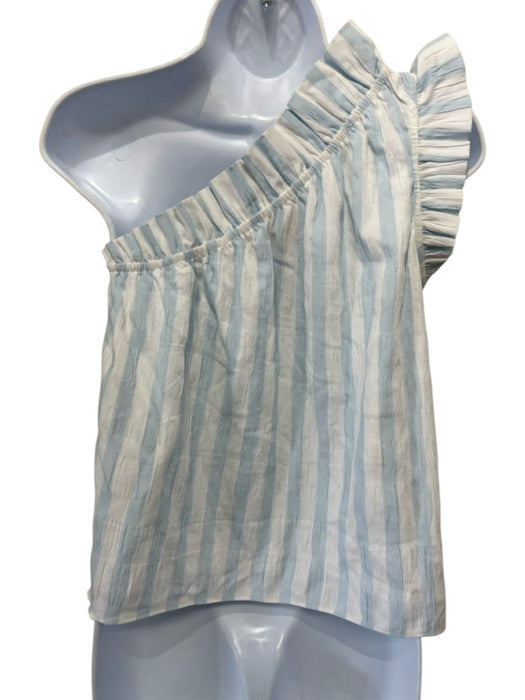 Mason's Daughter Size XS White & Light Blue Cotton Blend One Shoulder Ruffle Top White & Light Blue / XS