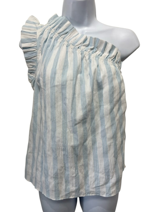Mason's Daughter Size XS White & Light Blue Cotton Blend One Shoulder Ruffle Top White & Light Blue / XS