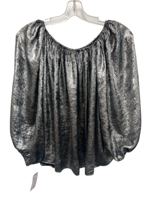 The Great Size 0 Gunmetal Silver Polyester Metallic Puff 1/2 Sleeve Top Gunmetal Silver / 0