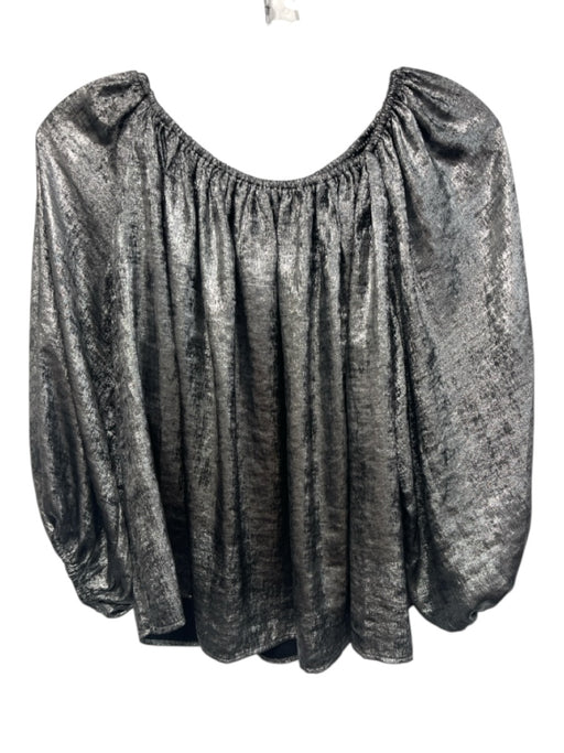 The Great Size 0 Gunmetal Silver Polyester Metallic Puff 1/2 Sleeve Top Gunmetal Silver / 0
