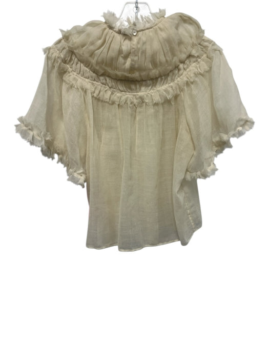 Ulla Johnson Size 0 Cream Wool Short Sleeve Ruffles Sheer Top Cream / 0