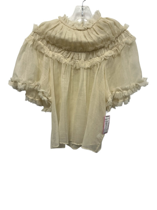 Ulla Johnson Size 0 Cream Wool Short Sleeve Ruffles Sheer Top Cream / 0