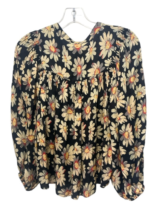 The Great Size 0 Black & Yellow Viscose Blend Half Button Floral Button Top Black & Yellow / 0