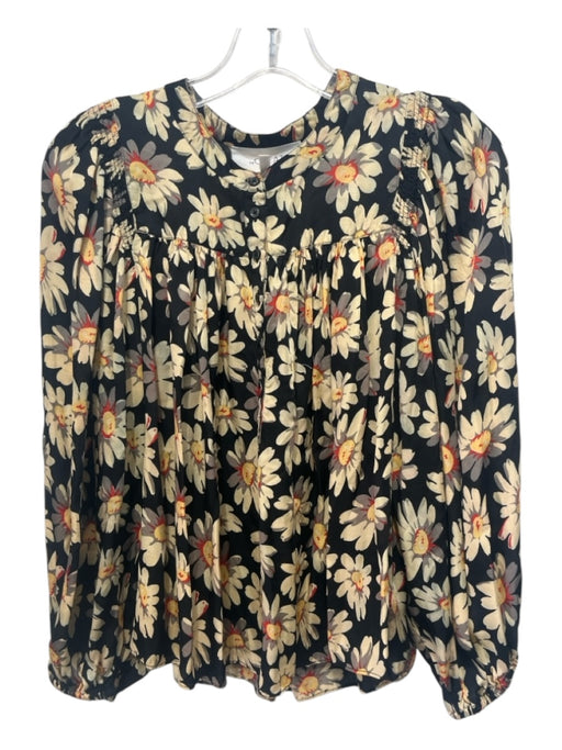 The Great Size 0 Black & Yellow Viscose Blend Half Button Floral Button Top Black & Yellow / 0