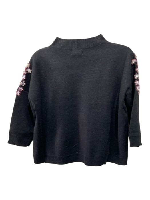 Lili Sidonio Size XS Black & Pink Acrylic Blend Knit Crew Neck Floral Hollow Top Black & Pink / XS