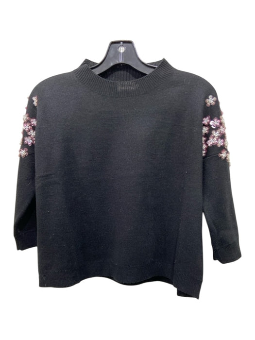 Lili Sidonio Size XS Black & Pink Acrylic Blend Knit Crew Neck Floral Hollow Top Black & Pink / XS