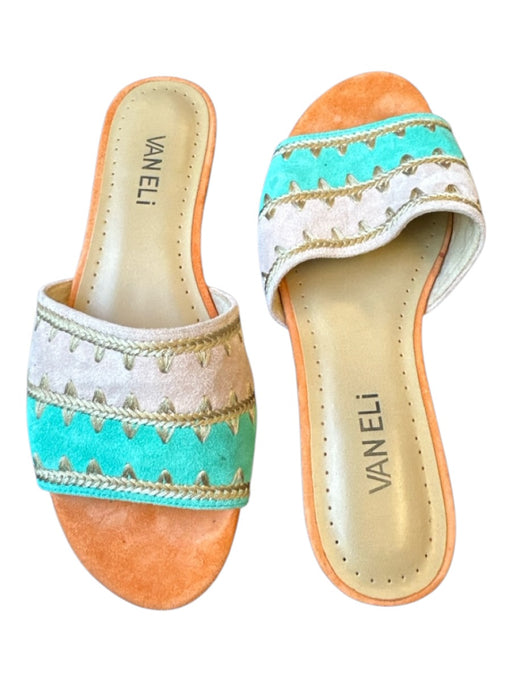 Vaneli Shoe Size 6.5 Orange & Aqua Suede Stitching Mules Orange & Aqua / 6.5