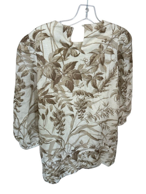 Tuckernuck Size S Cream & Brown Linen Blend Long Balloon Sleeve Botanical Dress Cream & Brown / S