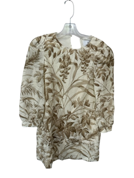 Tuckernuck Size S Cream & Brown Linen Blend Long Balloon Sleeve Botanical Dress Cream & Brown / S