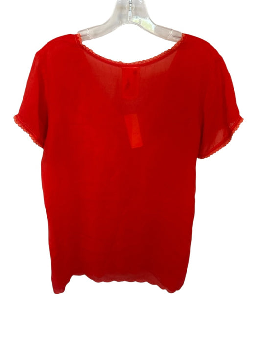 Johnny Was Size S Tomato Cupra Short Sleeve Embroidered Lace Trim Top Tomato / S