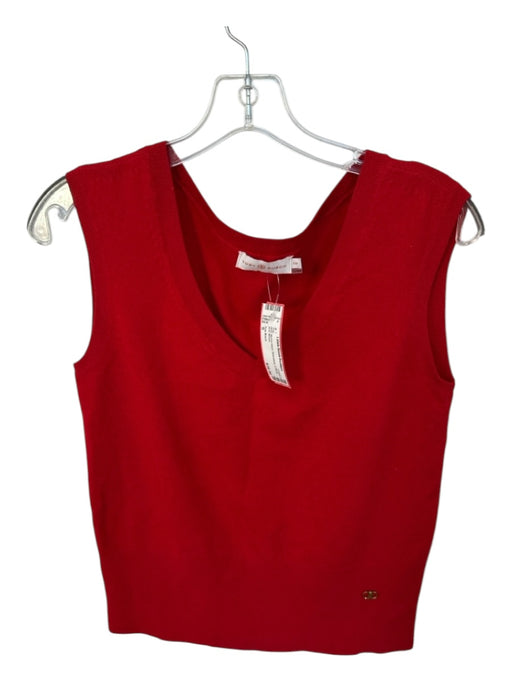 Tory Burch Size S Red Merino Wool Sleeveless V Neck Knit Top Red / S