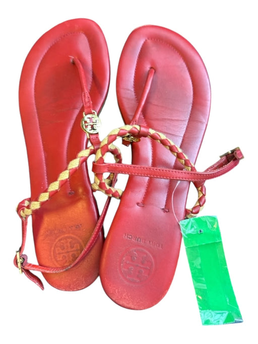 Tory Burch Shoe Size 9.5 Red & Tan Leather Thong Braided Sandals Red & Tan / 9.5