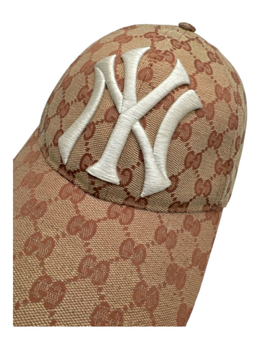 Gucci Light Brown & Cream Polyester Blend Guccisima Yankees Baseball Cap Hat Light Brown & Cream