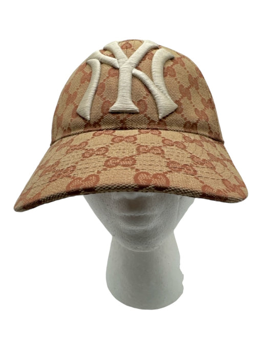 Gucci Light Brown & Cream Polyester Blend Guccisima Yankees Baseball Cap Hat Light Brown & Cream