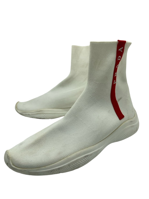 Prada Sport Shoe Size 36 White & Red Canvas Sock Ankle Pointed Toe Sneakers White & Red / 36