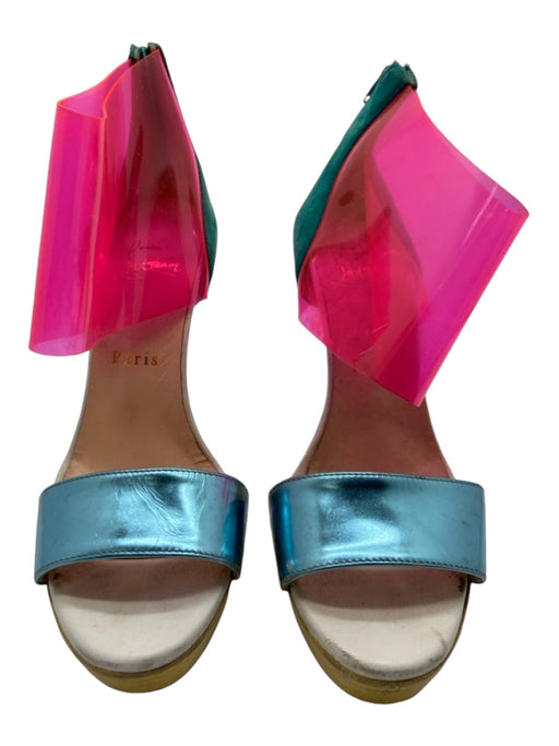 Christian Louboutin Shoe Size 37 Blue, Pink & Multi Leather & Suede Pumps Blue, Pink & Multi / 37