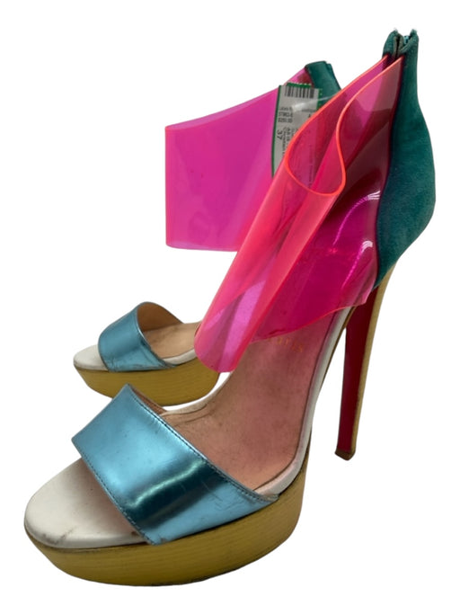 Christian Louboutin Shoe Size 37 Blue, Pink & Multi Leather & Suede Pumps Blue, Pink & Multi / 37